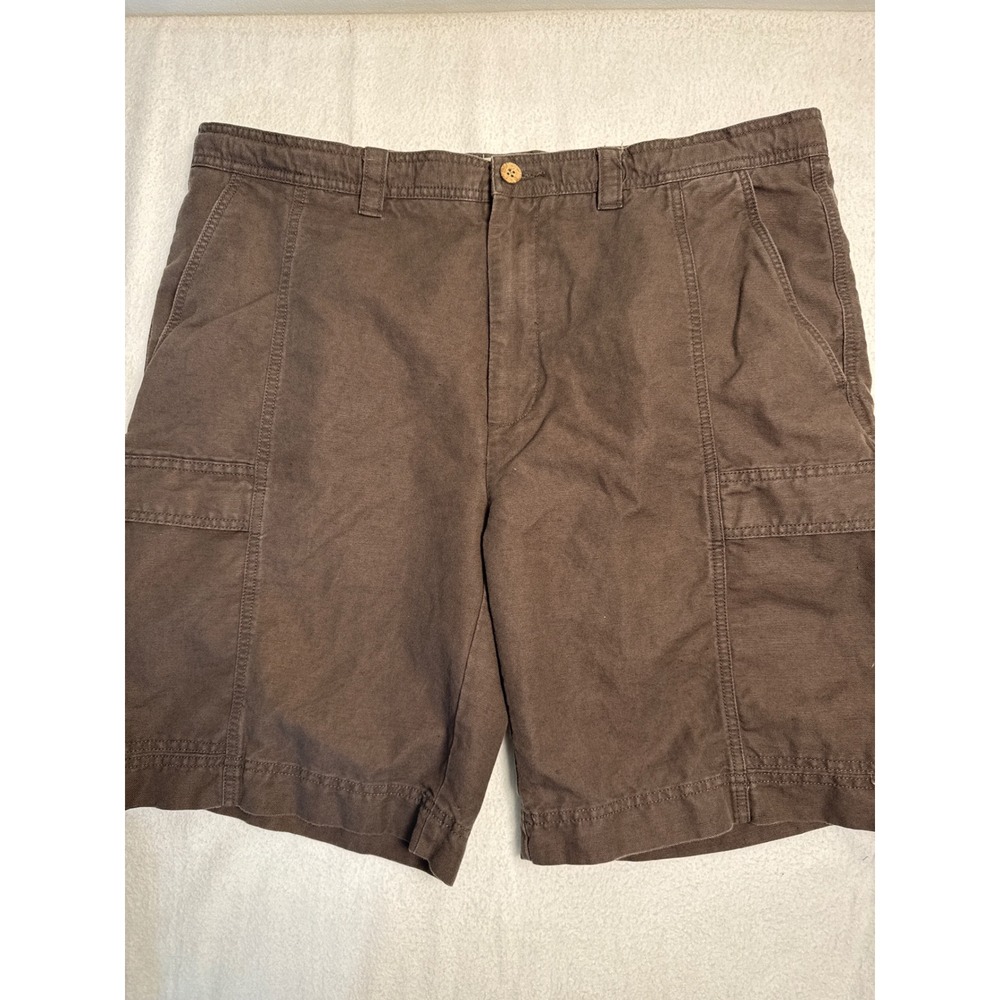 Island Shores Cargo Shorts Mens 40 Brown Linen Cotton Blend Tropical Utility
